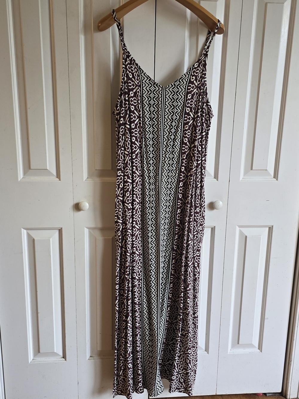 MSK Brown & White Printed Maxi Dress with Spaghetti Straps